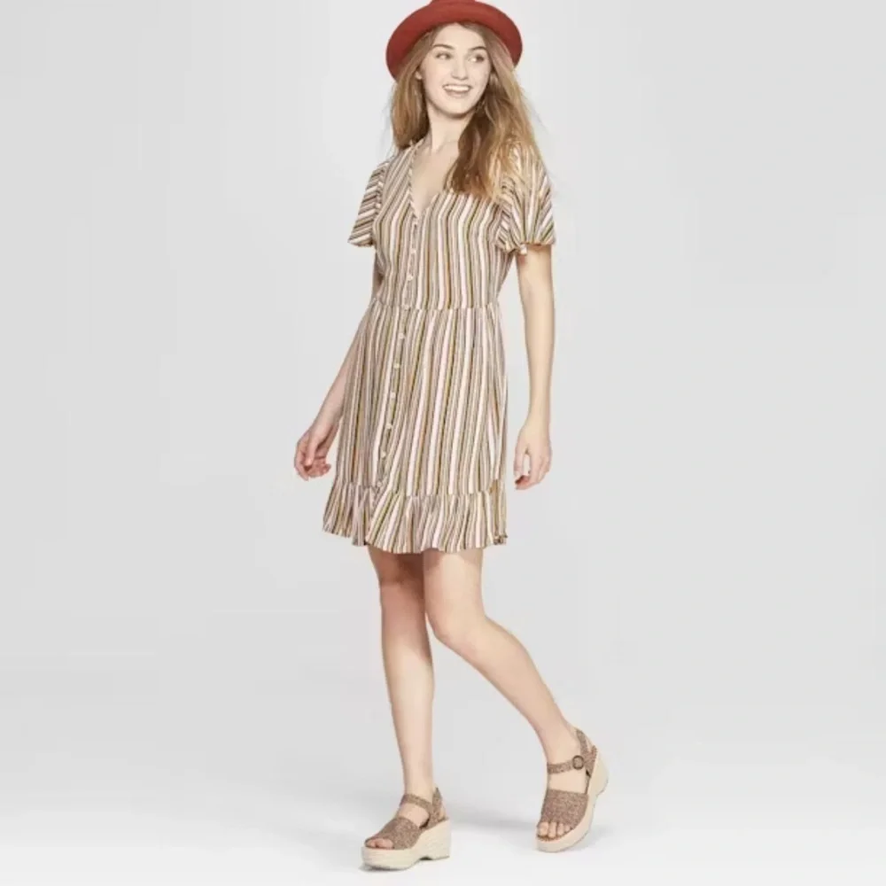 Xhilaration Striped Flutter sleeve mini sundress Boho Festival